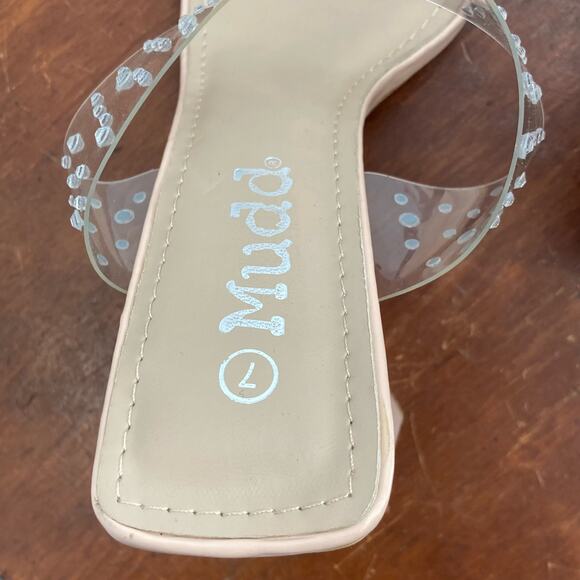 MUDD Y2K Clear Rhinestone Nude Clear Square Toe Chunky Heels Womens 7 - Picture 5 of 11